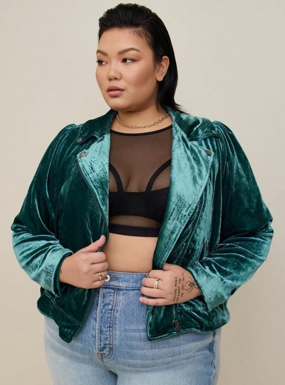 Torrid Velvet Zip Up Emerald Green Long Sleeve Cozy Soft Moto Jacket 4X Plus